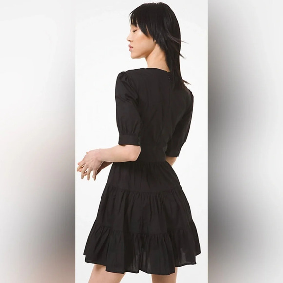 MICHAEL KORS Black  Stretch Cotton Poplin Puff-Sleeve Dress Sz XXS - Picture 3 of 13